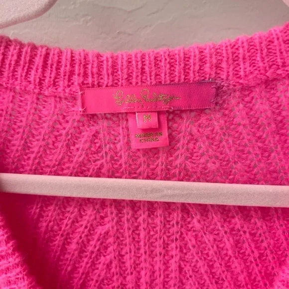 Lilly Pulitzer Kasmina Womens M Pink Isle V-Neck Knit Sweater Preppy Resort - Picture 2 of 6